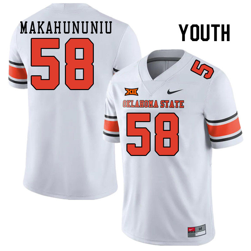 Youth #58 Viliami Makahununiu Oklahoma State Cowboys College Football Jerseys Stitched-White - Click Image to Close